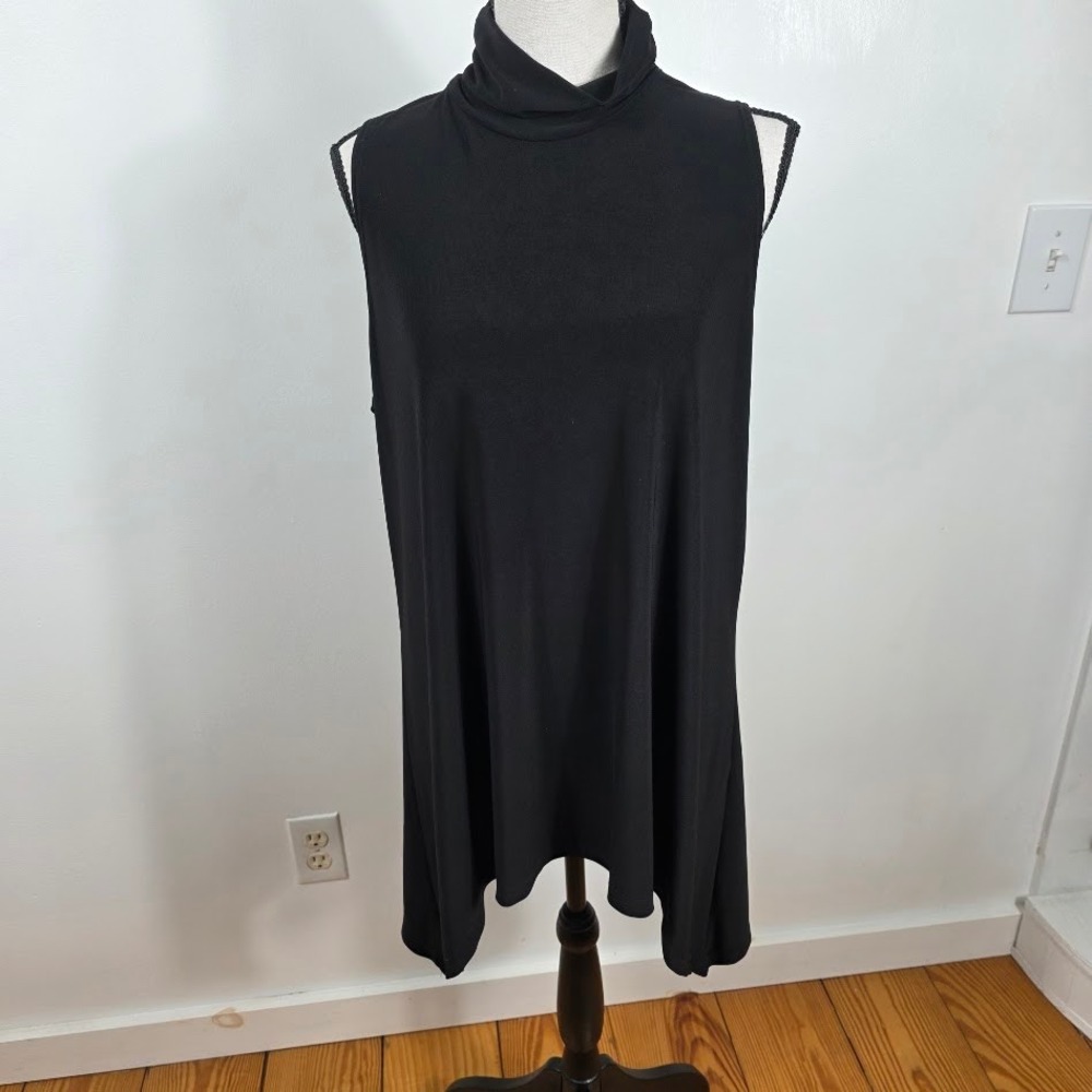 LBISSE‎ Sharkbite Tunic Top 1X Womens Excellent Mock Neck Sleeveless Black Flowy